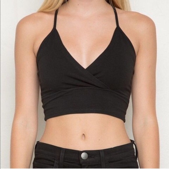 Brandy Melville Tops - Brandy Melville Solid Black Amara Tank V Neck Cropped Size Small Women’s